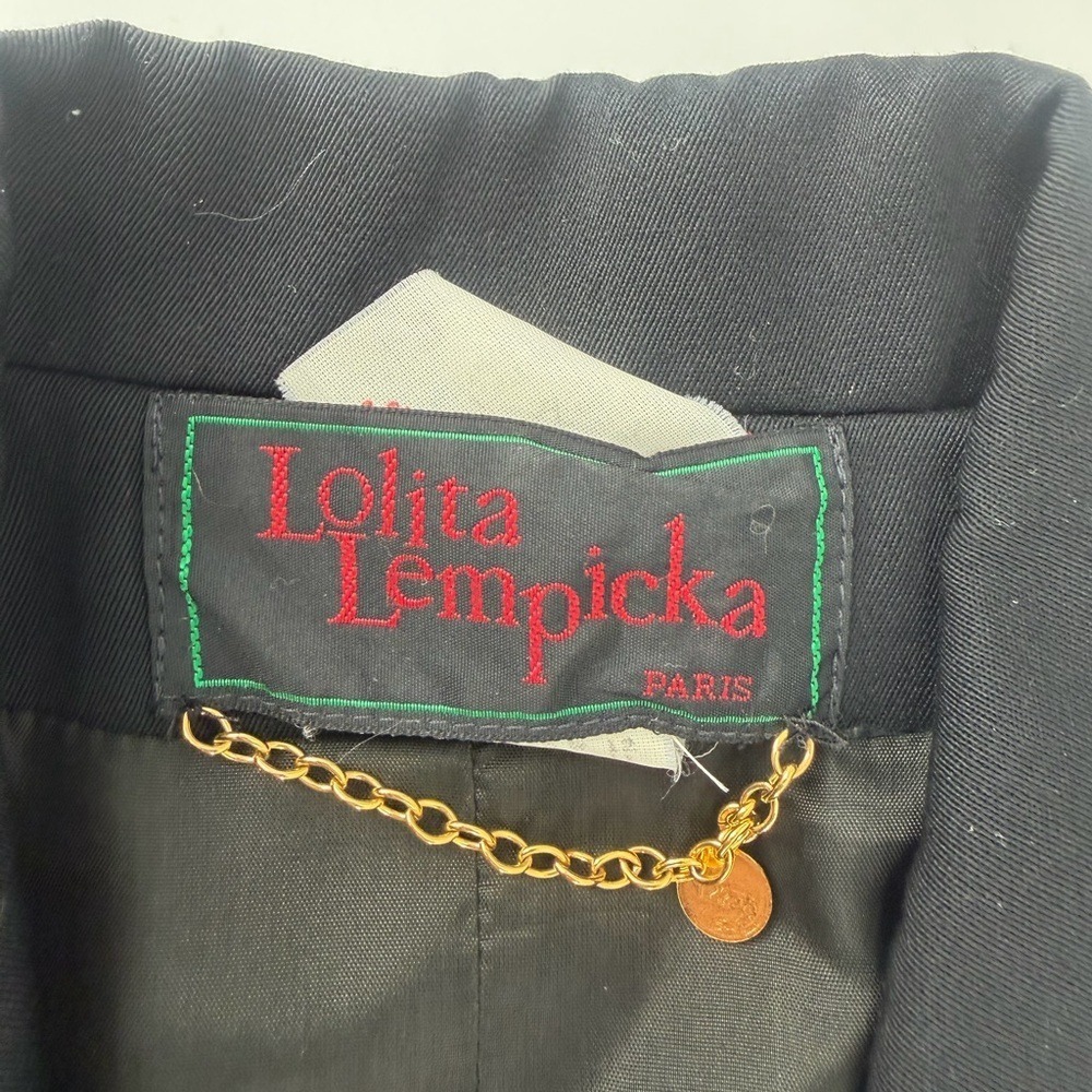 VTG Lolita Lempicka Paris Black Contrast Pick Stitch Tailored Blazer Jacket - Picture 2 of 8